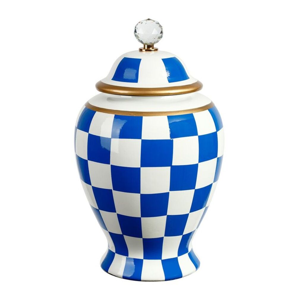 Mark Roberts Large Checkered Urn With Lid, Blue